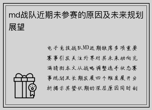 md战队近期未参赛的原因及未来规划展望